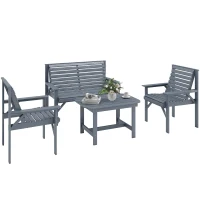 Outsunny 4 Piece Wooden Garden Furniture Set, Outdoor Garden Sofa Set with 2 Armchairs, Loveseat and Coffee Table, Grey(m-10)