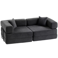 HOMCOM Sofá Cama de 2 Plazas Plegable Tapizado en Chenilla con Acolchado Grueso Reposabrazos Anchos 2 Almohadas Gris Oscuro