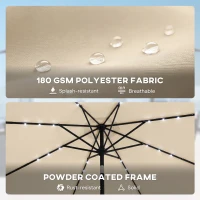 Outsunny 2.6 m Garden Parasol Umbrella with LED Solar Light, Parasol Cover, Outdoor Market Patio Umbrella, Beige(m-7)