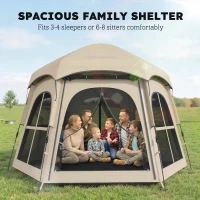 Outsunny Pop Up Tent 3000mm Waterproof Instant Camping Tent 3-4 Person with 2 Doors 4 Windows Khaki(m-4)