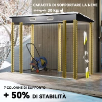 Outsunny Capanno Porta Attrezzi con Chiavistello, in Acciaio Zincato, 249x121x183 cm, Grigio(m-5)