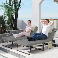 Outsunny Set 2 lettini prendisole pieghevoli con schienale regolabile, Crema(m-2)