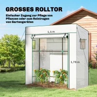 Outsunny Tomatengewächshaus Foliengewächshaus mit Rolltor Mesh-Fenster Schrägdach 196 x 77 x 197 cm Weiß(m-5)