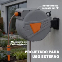 Outsunny Carretel de Mangueira para Jardim 20+1,6 m com Bocal de 2 Modos Bloqueio Automático e Retracção Orientável 180° Laranja(m-8)