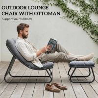 Outsunny Loungesessel Outdoor Balkonsessel met Voetenbank 13 cm dik kussen antislip voeten Donkergrijs(m-4)