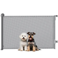 PawHut Retractable Dog Gate, Extends to 140 cm Wide & 93 cm Tall, Mesh Pet Gate with Single Hand Operation, for Stairs Doorways(m-9)