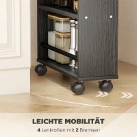 HOMCOM Multifunktionsregal mit Rollen, schmale Bauweise, 4 Fächer, 45x15x91 cm, Schwarz(m-5)