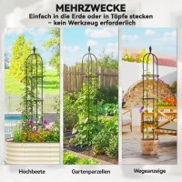Outsunny Garten Rankhilfe 2er Set 174 cm Obelisk Rankhilfe aus Stahl Abnehmbar Pflanzenstütze für Kletterpflanzen Rose(m-7)