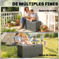 Outsunny Coffre extérieur capacité 440 L en résine résistant à l'eau et aux UV avec couvercle verrouillable vérins à gaz Café(m-5)