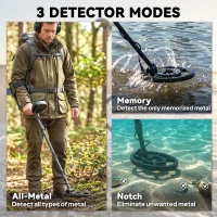 Outsunny Metaaldetector IP68 Waterdicht Metalenzoeker met 3 Modi, Koptelefoon, Schep, Spoel, LCD-scherm, 7 cm Detectiediepte(m-4)