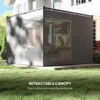 Outsunny Pergola 3 x 3 m Wolnostojąca Zadaszenie Tarasowe z Rozsuwanym Dachem, 4 Ściany UV-Odporna Jasnoszary(m-5)