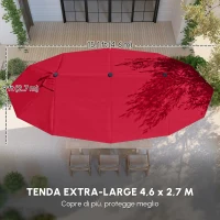 Outsunny Ombrellone da Giardino XXL 4,6L x 2,7l x 2,4H cm con Base a Croce, Apertura e Chiusura con Manovella, Acciaio e Poliestere ad Alta Densità, Rosso Bordeaux(m-4)