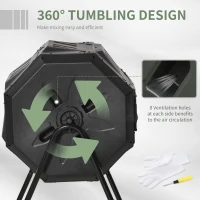 Outsunny Tumbling Compost Bin Outdoor 360° Dual Chamber Rotating Composter 43 Gallon, Black(m-5)