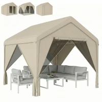 Outsunny 3 x 3 m Patio Gazebo with Netting & Curtains, Outdoor Canopy Shelter with Galvanised Steel Frame, Khaki(m-10)