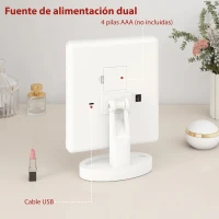 HOMCOM Espejo Maquillaje con Luz Aumento 1X/2X/3X Rotación Libre de 180° 21 Luces LED Interruptor Táctil Blanco(m-6)