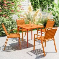 Outsunny Tavolo da giardino quadrato con 4 sedie impilabili a doghe, Arancione(m-4)