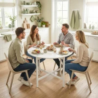 HOMCOM Table à manger pliante, table de cuisine ronde Ø 80 cm pour 4 personnes avec 2 abattants, pieds en acier, blanc(m-7)
