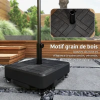 Outsunny Pied de parasol Carré, socle parasol extérieur avec roues Remplissable 35 kg Sable ou 28 L Eau, 48 x 48 x 38,5 cm, Noir(m-6)