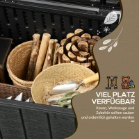 Outsunny Gartenbox 366 Liter aus Kunststoff doppelwandiger Wasserdicht Kissenbox mit Rollen Griffmulden Holzoptik(m-4)