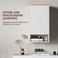 HOMCOM Wandmontierter Badezimmerschrank, Wandschrank für Badezimmer mit verstellbaren Ablagen, offenem Fach, Holz, Weiß(m-4)