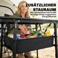 Outsunny Campingtisch mit Aufbewahrungskorb, höhenverstellbar, faltbar, Aluminium, Schwarz(m-5)