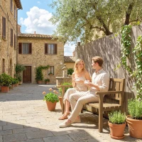 Outsunny Panca da giardino 3 posti in legno con braccioli, Teak(m-4)