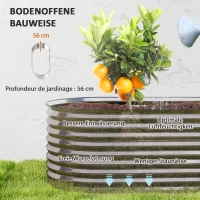 Outsunny Pflanzkübel, Metall-Blumenkübel mit Sicherheitskante und Handschuhen, offener Boden, 160B x 80T x 56H cm, Grau(m-7)
