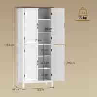 HOMCOM Bufet înalt bucătărie 6 nivele, dulap de bucătărie, 4 uși cu model chevron și 4 rafturi reglabile, 76x40x178,5cm, alb(m-3)