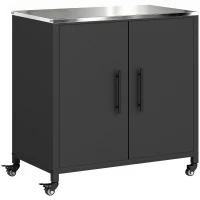 Outsunny Armadio da giardino con piano inox, doppia porta e ruote(m-1)