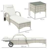 Outsunny Set 2 lettini prendisole con materasso e tavolino in vetro, Crema(m-3)