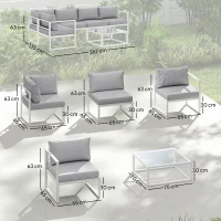 Outsunny 6 Seater Aluminium Garden Furniture Set, Garden Sofa Set with Thick Cushions for Patio and Balcony, Outdoor, Light Grey(m-3)