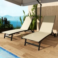 Outsunny Set 2 lettini prendisole in alluminio e textilene con ruote, Kaki(m-4)