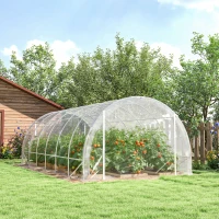 Outsunny Serre tunnel de jardin 18m² serre de jardin tunnel 296x597x199cm cadre acier galvanisé, bâche PE 150g/m² transparent(m-9)