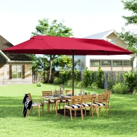 Outsunny Ombrellone da Giardino XXL 4,6L x 2,7l x 2,4H cm con Base a Croce, Apertura e Chiusura con Manovella, Acciaio e Poliestere ad Alta Densità, Rosso Bordeaux(m-10)