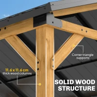 Outsunny 3.5 x 4 m Hardtop Gazebo Canopy with Galvanised Metal Roof, Fir Wood Frame and Hook for Patio, Garden, Black Grey(m-5)