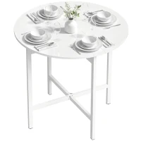 HOMCOM Table à manger pliante, table de cuisine ronde Ø 80 cm pour 4 personnes avec 2 abattants, pieds en acier, blanc(m-1)