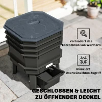 Outsunny Komposter 28 Liter, 39 x 39 x 51,5 cm Snelcomposter met trays, weerbestendig thermocomposter Donkergrijs(m-5)
