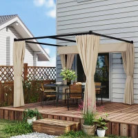 Outsunny Pergola 3 x 3 m Wolnostojąca Zadaszenie Tarasowe z Rozsuwanym Dachem, 4 Zasłony UV Odporna Beżowa(m-7)