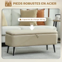 HOMCOM Banc banquette coffre de rangement 2 en 1 en tissu avec pieds en acier noir 102 x 40 x 39,5 cm beige(m-5)