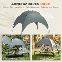 PawHut Erhöhtes Hundebett mit Baldachin, Haustierbett, Hundeliege outdoor mit Dach, Atmungsaktiv, Taftstoff für Camping Grau 122 x 92 x 108 cm(m-5)
