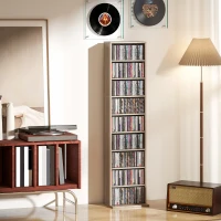 HOMCOM Rangements pour CD et DVD 9 compartiments et 6 étagères réglables capacité max. 260 CD/120 DVD 33 x 24 x 140 cm bois naturel(m-10)