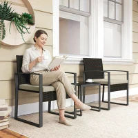 Outsunny Set da giardino 2 posti in rattan con tavolo e sedie, Marrone(m-5)