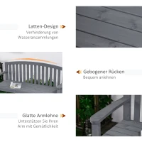 Outsunny 2-Sitzer Gartenbank Holz, wetterfest Sitzbank, Gartenmöbel mit Rückenlehnen, 240 kg belastbar 143 x 51 x 85 cm, Grau(m-6)