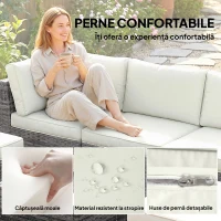 Outsunny Set Mobilier de Grădină din Ratan, 6 Piese, Fotoliu Colțar, Canapele fără Brațe, Suporturi pentru Picioare și Măsuță, Gri Amestecat(m-6)