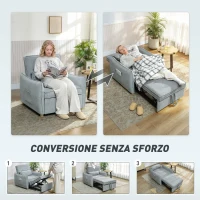 HOMCOM Poltrona Letto 3 in 1 con Schienale Reclinabile e Cuscino, Rivestimento in Ciniglia, 88x84x87 cm, Grigio(m-4)