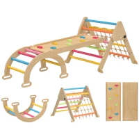 AIYAPLAY 8-in-1 Toddler Climbing Frame, Indoor Play Triangle Set with Slide, Arch and Triangle Ladder, Multicolour(m-1)
