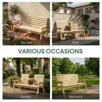 Outsunny Fir Wood Convertible 2 to 3 Seater Outdoor Garden Bench, Natural Wood Finish(m-6)