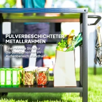 Outsunny Grillwagen 2-Etagen Servierwagen mit Arbeitsfläche Ablagen Haken Räder Edelstahl 102 x 56 x 81cm(m-7)