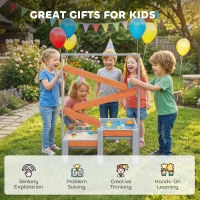 AIYAPLAY Zand- en Watertafel, Houten Watertafel, Speeltafel met Waterbaan, 2 Bakken Zandbak voor Kinderen van 3-8 Jaar Grijs(m-8)