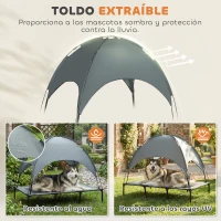 PawHut Cama Elevada para Mascotas Portátil con Toldo Extraíble Tela Transpirable al Aire Libre para Interior y Exterior 122x92x108 cm Gris(m-5)